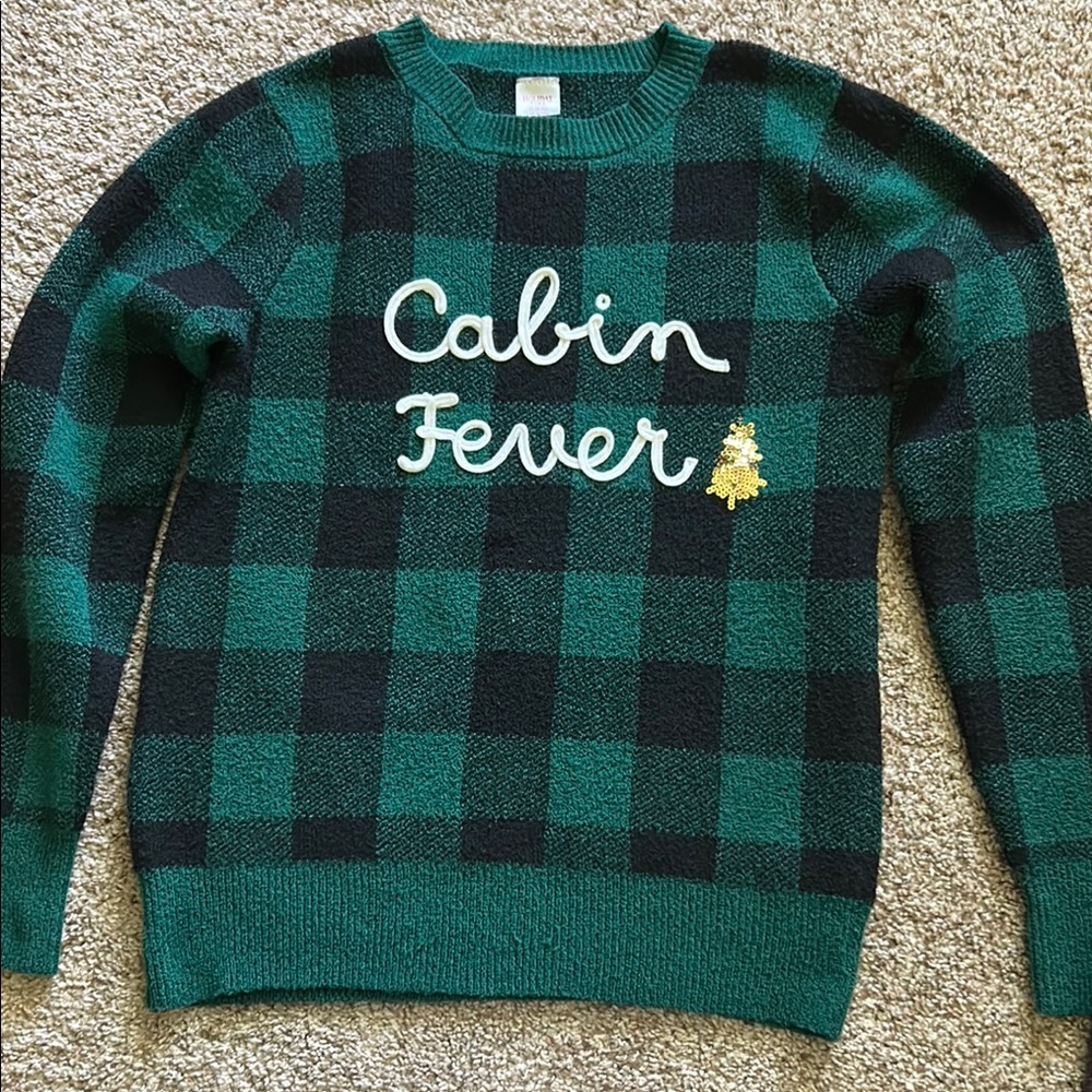 Holiday Time Green and Black Crew Neck Sweater